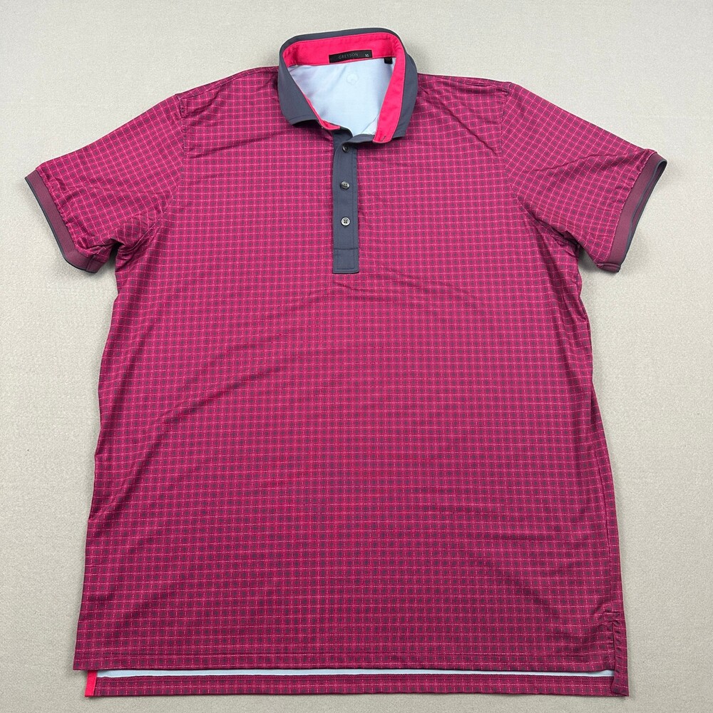 Greyson Polo Shirt Men XL Pink Geometric Grid Golf Performance Stretch